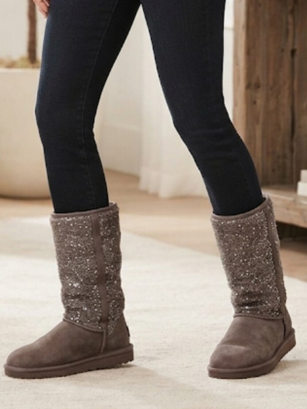 Ugg Australia Women Camaya Sequin knit sweater Leather Boots shoes sz 10